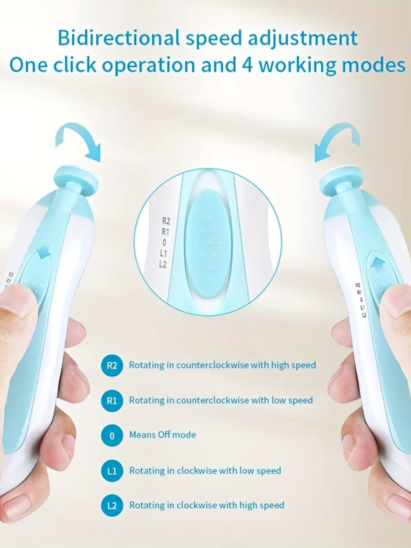 1 Set Baby Electric Nail File With 6 Grinding Heads And Storage Box FD