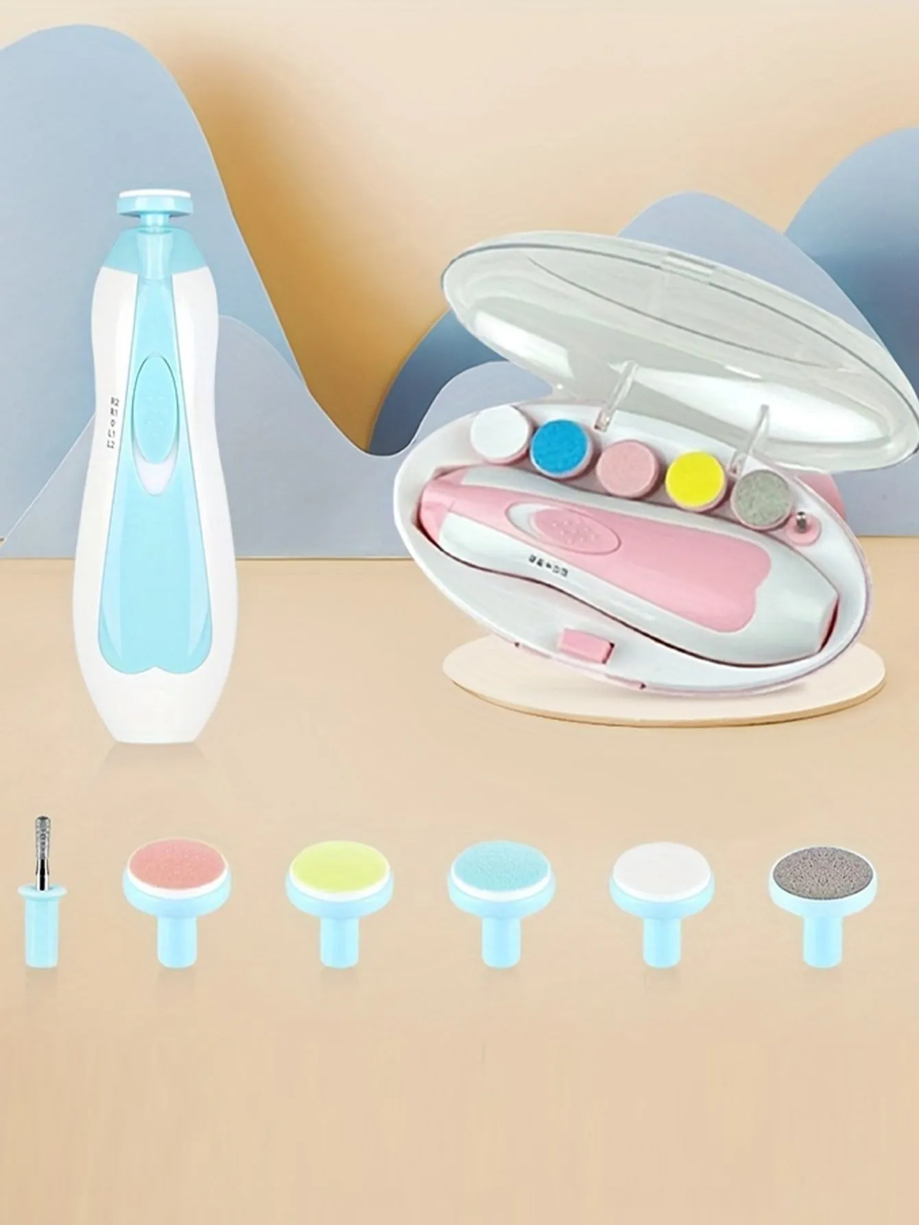 1 Set Baby Electric Nail File With 6 Grinding Heads And Storage Box FD