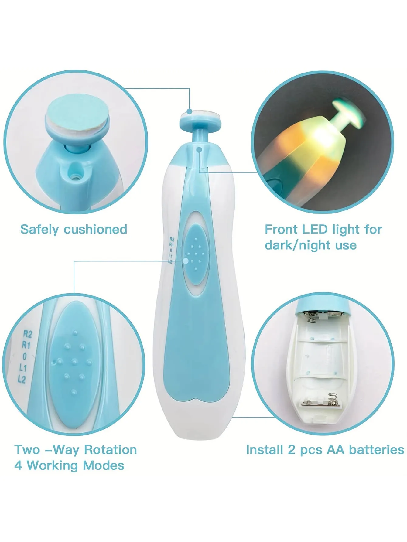 1 Set Baby Electric Nail File With 6 Grinding Heads And Storage Box FD