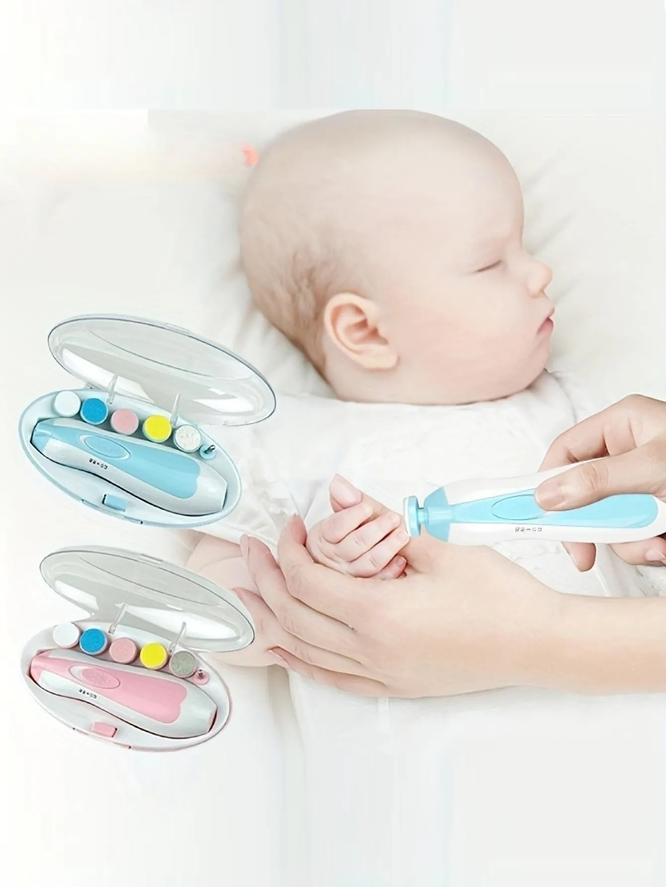 1 Set Baby Electric Nail File With 6 Grinding Heads And Storage Box FD