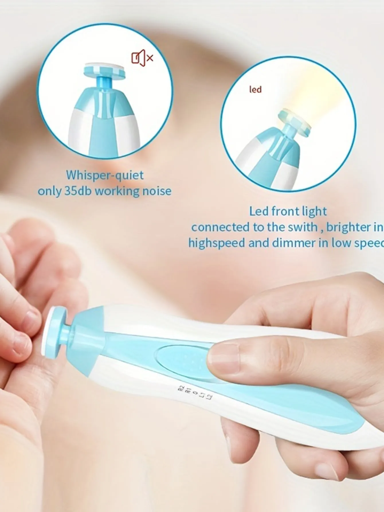 1 Set Baby Electric Nail File With 6 Grinding Heads And Storage Box FD