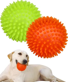 3.5" Spike Dog Balls With Squeaky, Thicker and Durable, 2 Pack Chew Toys for Clean Teeth Training, Ball Toys for Aggressive Chewers, Puppy Small Medium Large Dogs