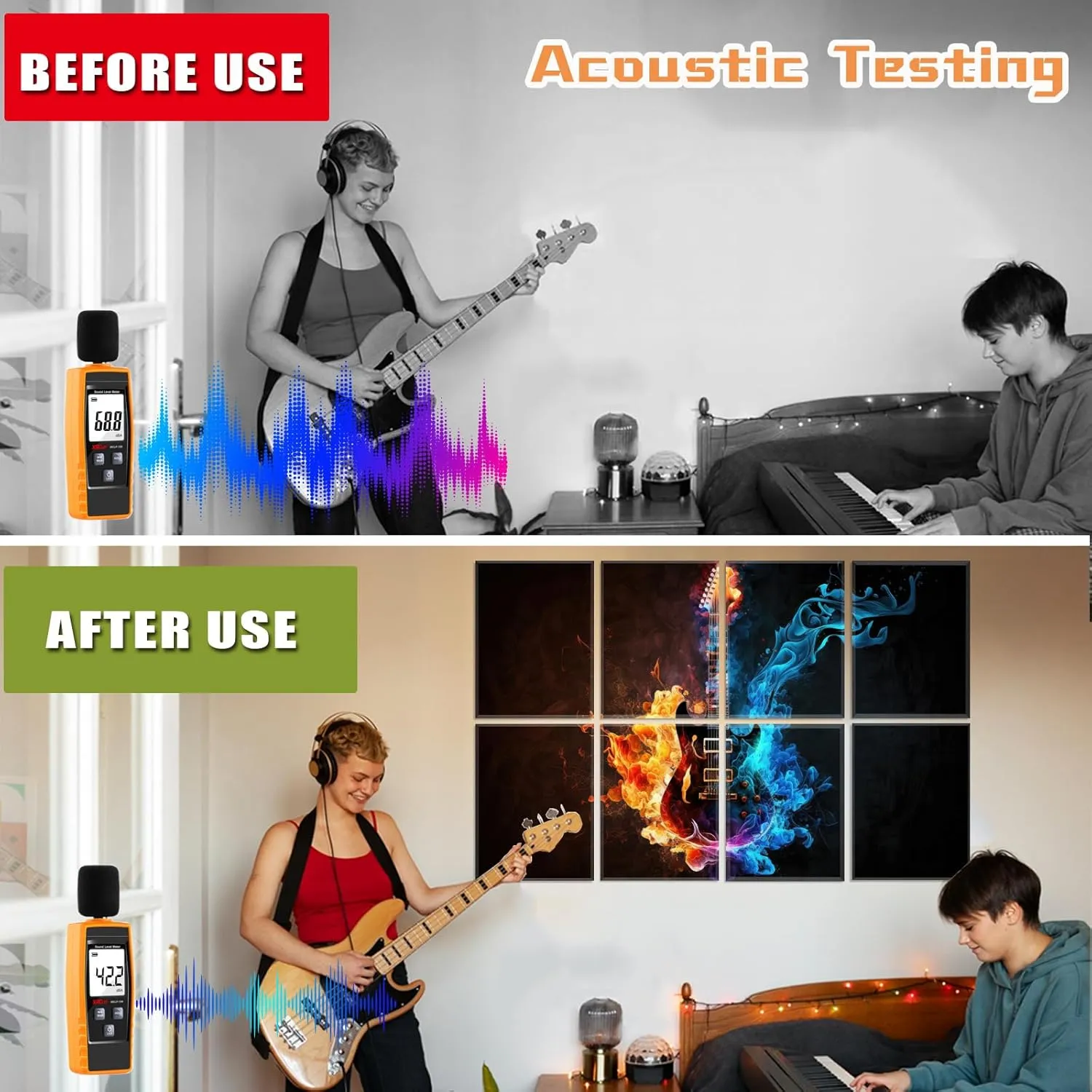 8 Pieces Guitar Wall Art Music Decor, Guitar Art Music Gifts for Men, Guitar Sign Sound Absorbing Panel for Music Room Decor