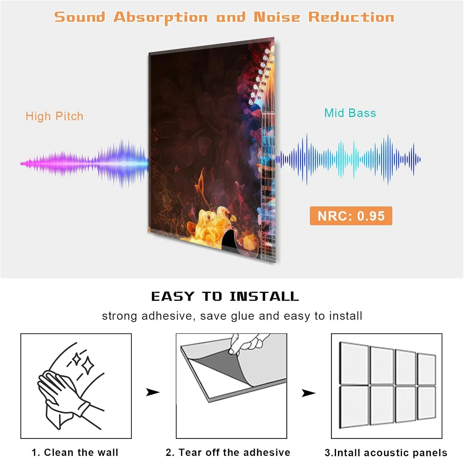 8 Pieces Guitar Wall Art Music Decor, Guitar Art Music Gifts for Men, Guitar Sign Sound Absorbing Panel for Music Room Decor