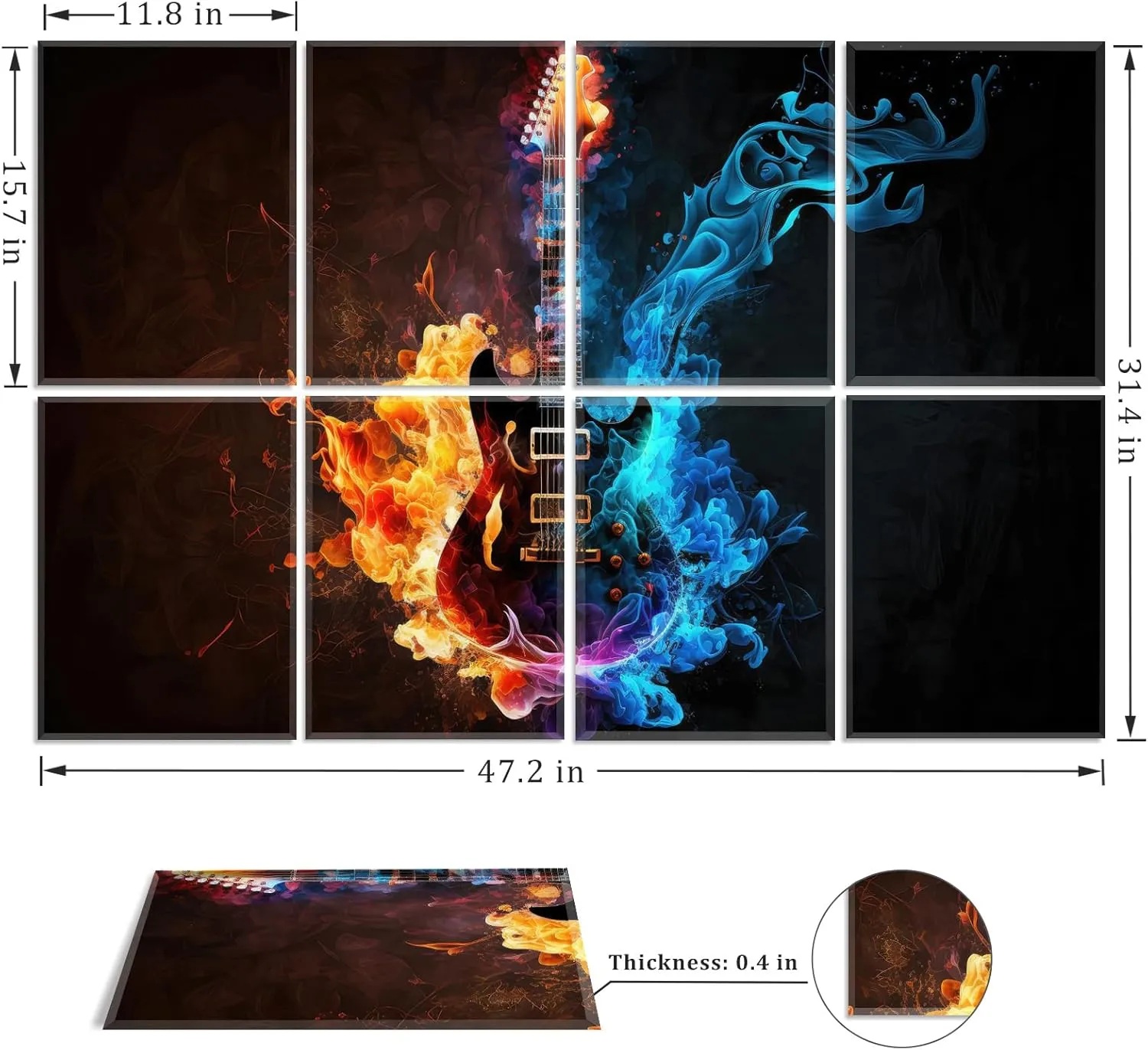 8 Pieces Guitar Wall Art Music Decor, Guitar Art Music Gifts for Men, Guitar Sign Sound Absorbing Panel for Music Room Decor