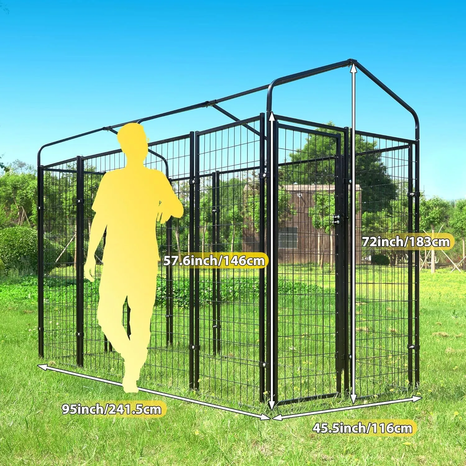 8'x4'x6' Large Outside Dog Kennel,Indoor Outdoor Dog Run Animal Enclosure Dog Pen House with Roof Cover Heavy Duty Welded Wire Steel Dog Playpen Fence Without Feeding Door