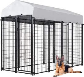 8'x4'x6' Large Outside Dog Kennel,Indoor Outdoor Dog Run Animal Enclosure Dog Pen House with Roof Cover Heavy Duty Welded Wire Steel Dog Playpen Fence Without Feeding Door