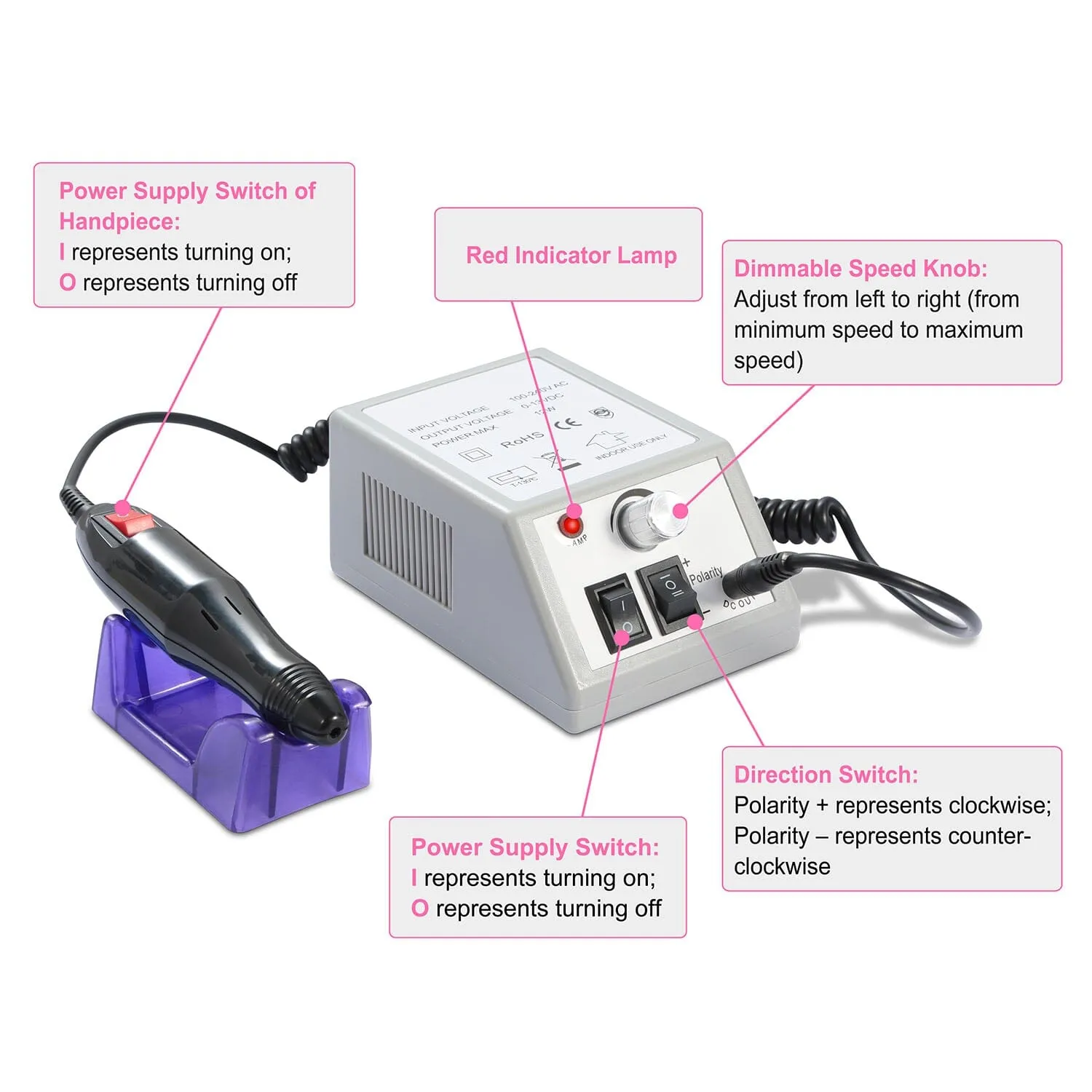 Acrylic Nail Drill Machine 20000RPM with 6 Bits Cuticle Grinder Kit