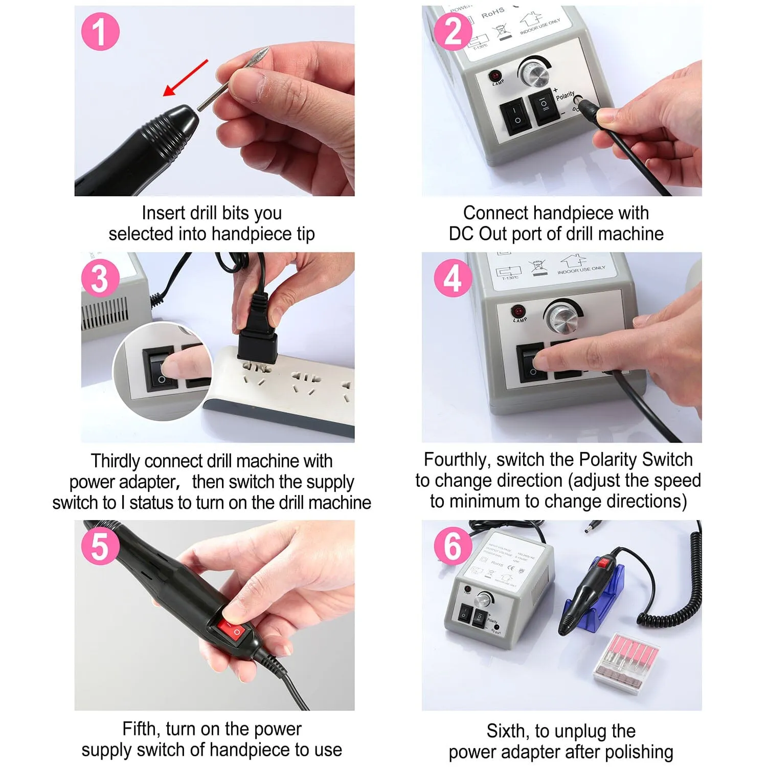 Acrylic Nail Drill Machine 20000RPM with 6 Bits Cuticle Grinder Kit