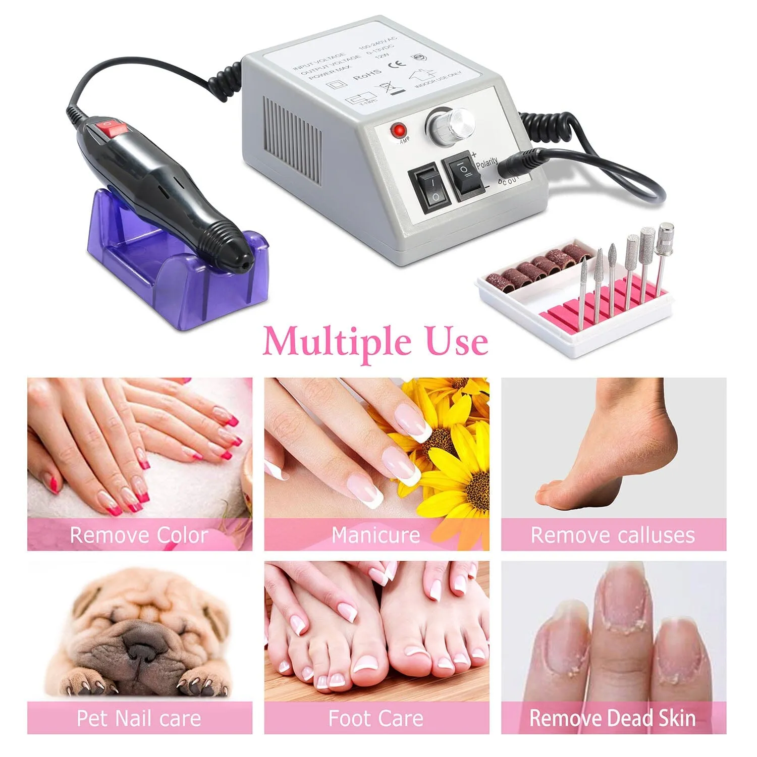 Acrylic Nail Drill Machine 20000RPM with 6 Bits Cuticle Grinder Kit