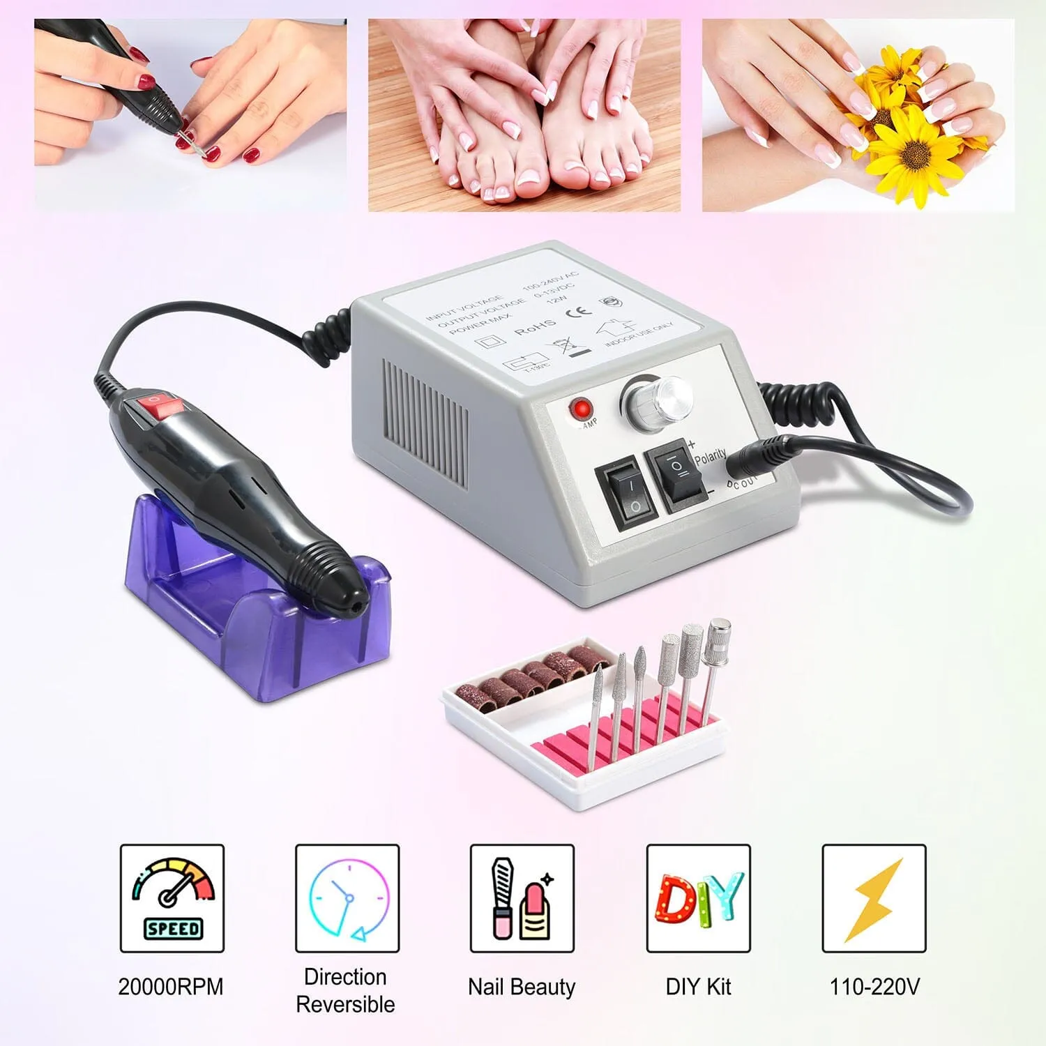 Acrylic Nail Drill Machine 20000RPM with 6 Bits Cuticle Grinder Kit