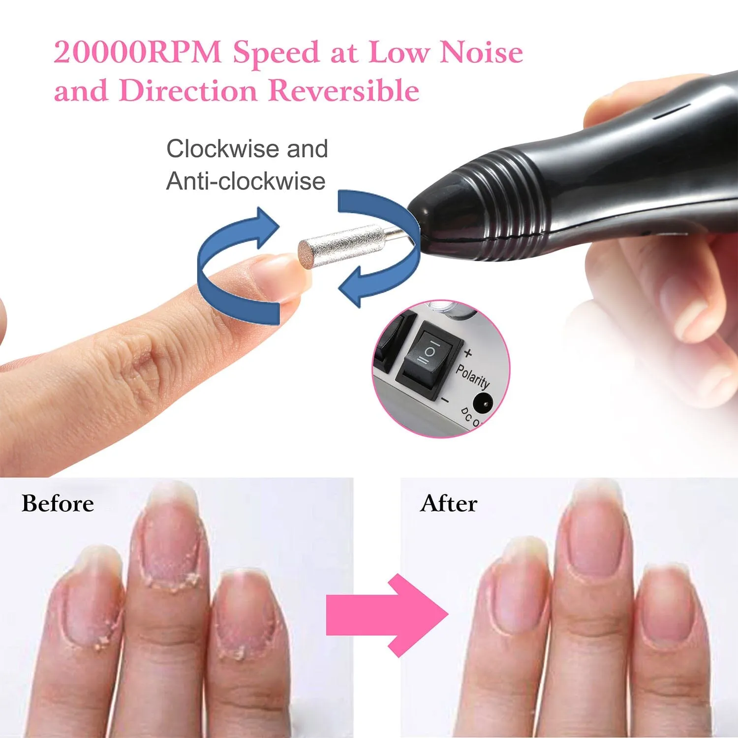Acrylic Nail Drill Machine 20000RPM with 6 Bits Cuticle Grinder Kit