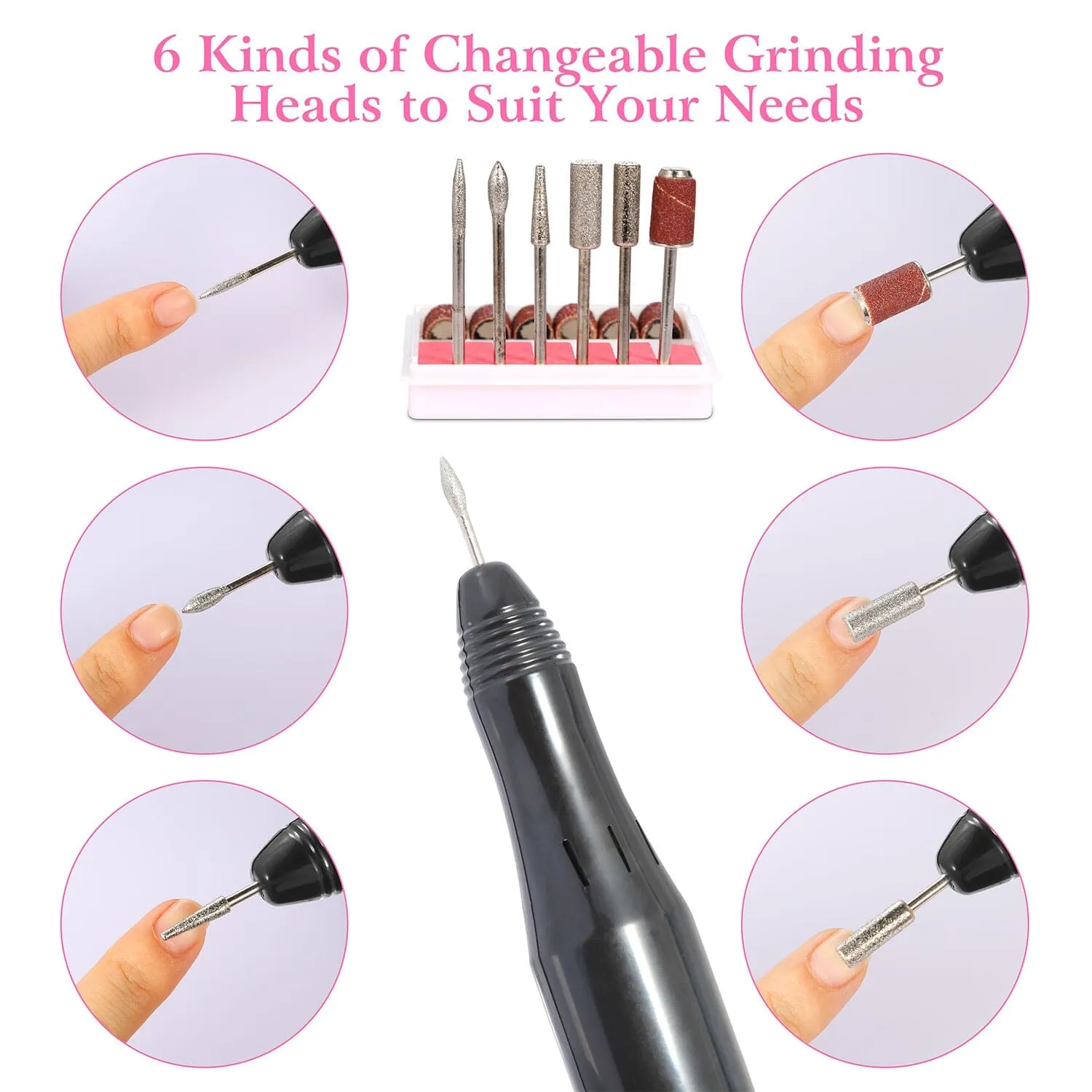 Acrylic Nail Drill Machine 20000RPM with 6 Bits Cuticle Grinder Kit