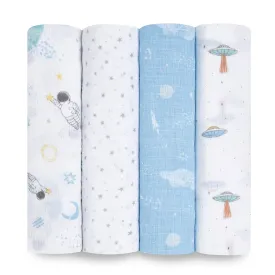 aden   anais Cotton Muslin Swaddles 4 pack Space Explorers Blue