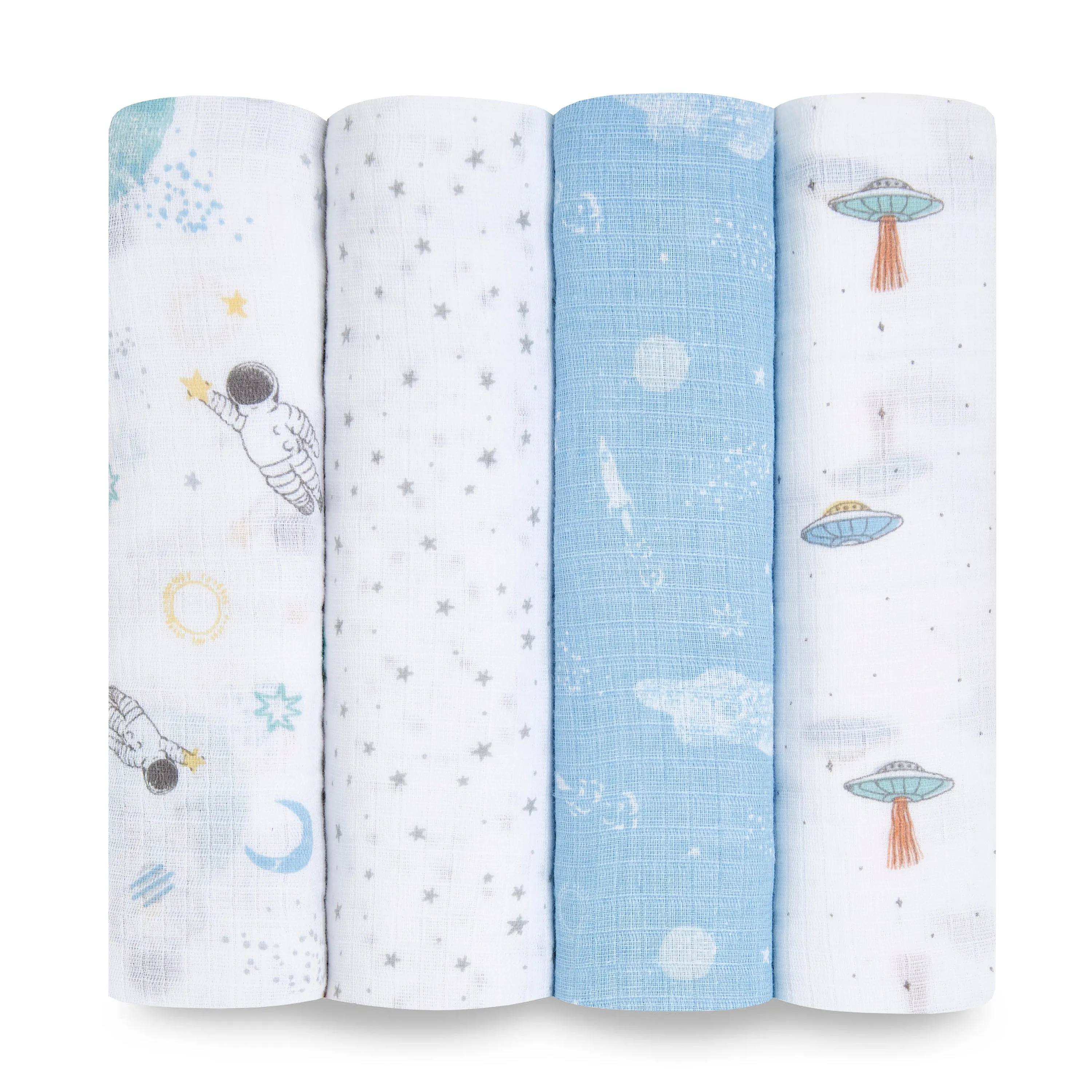 aden   anais Cotton Muslin Swaddles 4 pack Space Explorers Blue