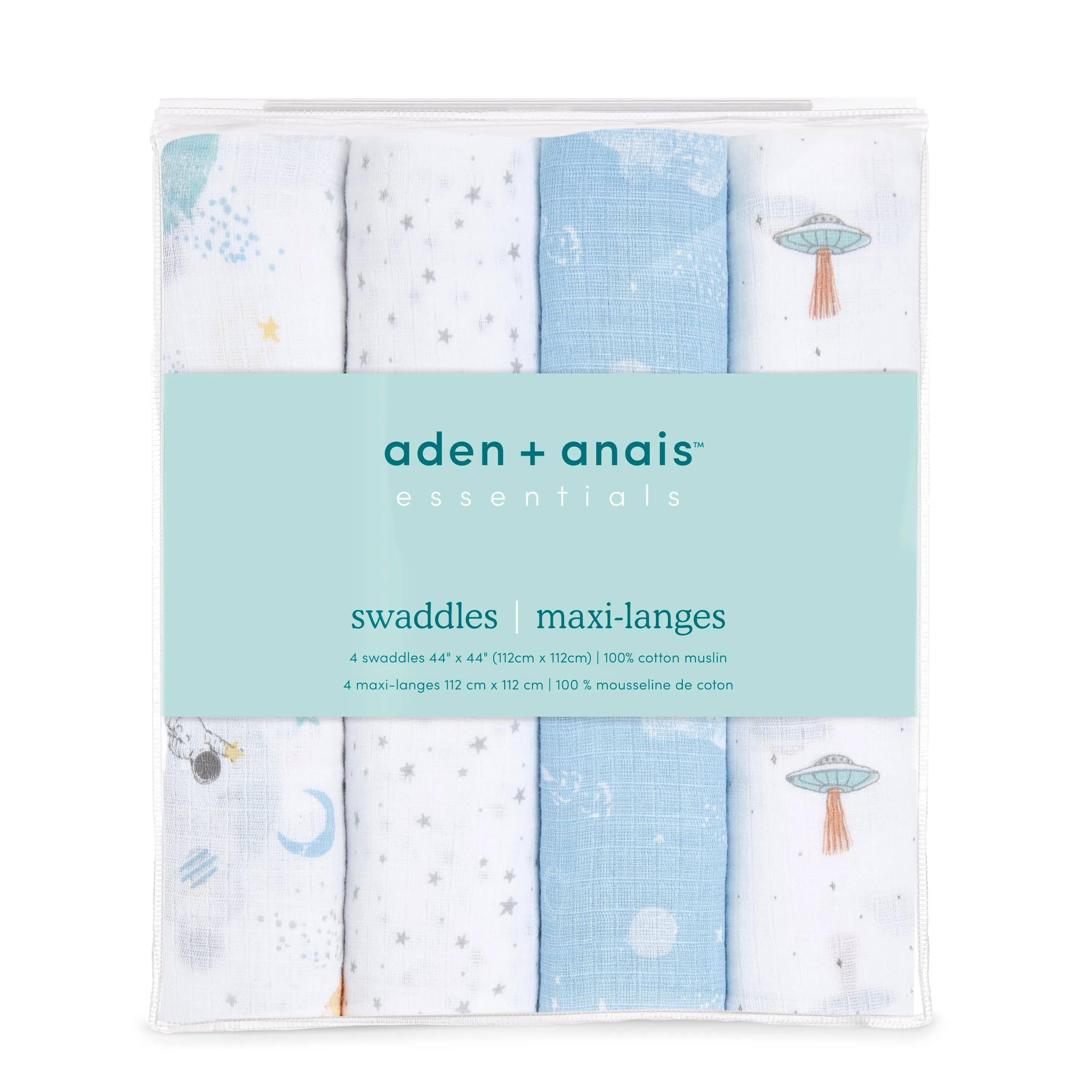 aden   anais Cotton Muslin Swaddles 4 pack Space Explorers Blue