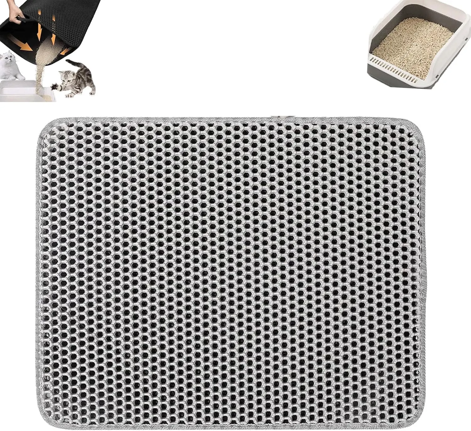 Adorapaws Mess Free Litter Mat,Adorapaws Cat Litter Trap Mat,Double Layer Cat Mat,Honeycomb Double Layer Trapping Litter Mat Design,Waterproof, Urine-Proof, Easy To Clean (50*40cm/20*16in,grey)