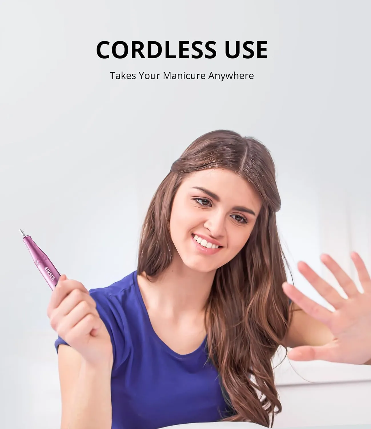 AIRSEE Omni GO Cordless Nail Drill for Home & Salon, Portable Rechargeable Nail File , Professional Efile Dremel Kit for Manicure Pedicure Acrylic Gel Polishing, Pink