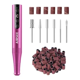 AIRSEE Omni GO Cordless Nail Drill for Home & Salon, Portable Rechargeable Nail File , Professional Efile Dremel Kit for Manicure Pedicure Acrylic Gel Polishing, Pink