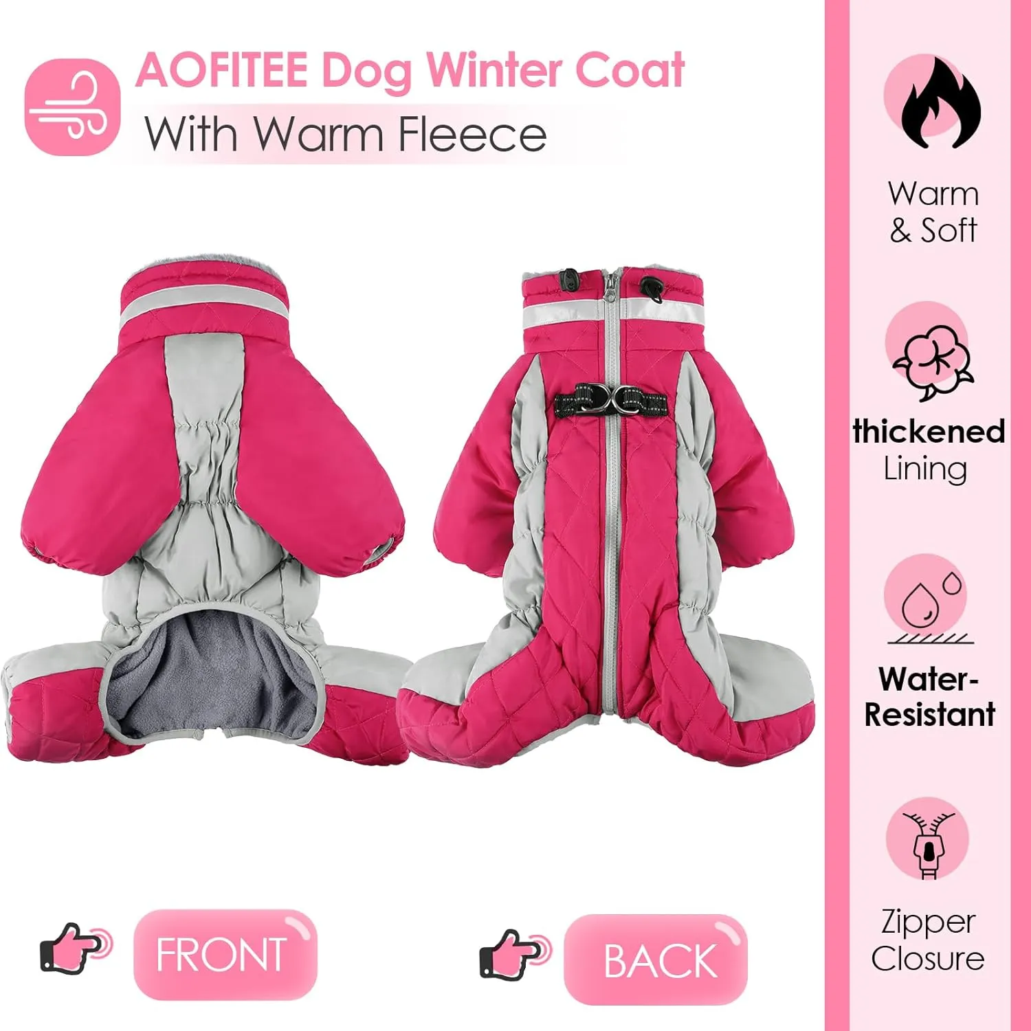 AOFITEE Small Dog Coat - Warm Winter Jacket with Built-in Harness, Reflective Turtleneck Puffer Jacket Snowsuit, Fleece Coat for Small to Large Dogs