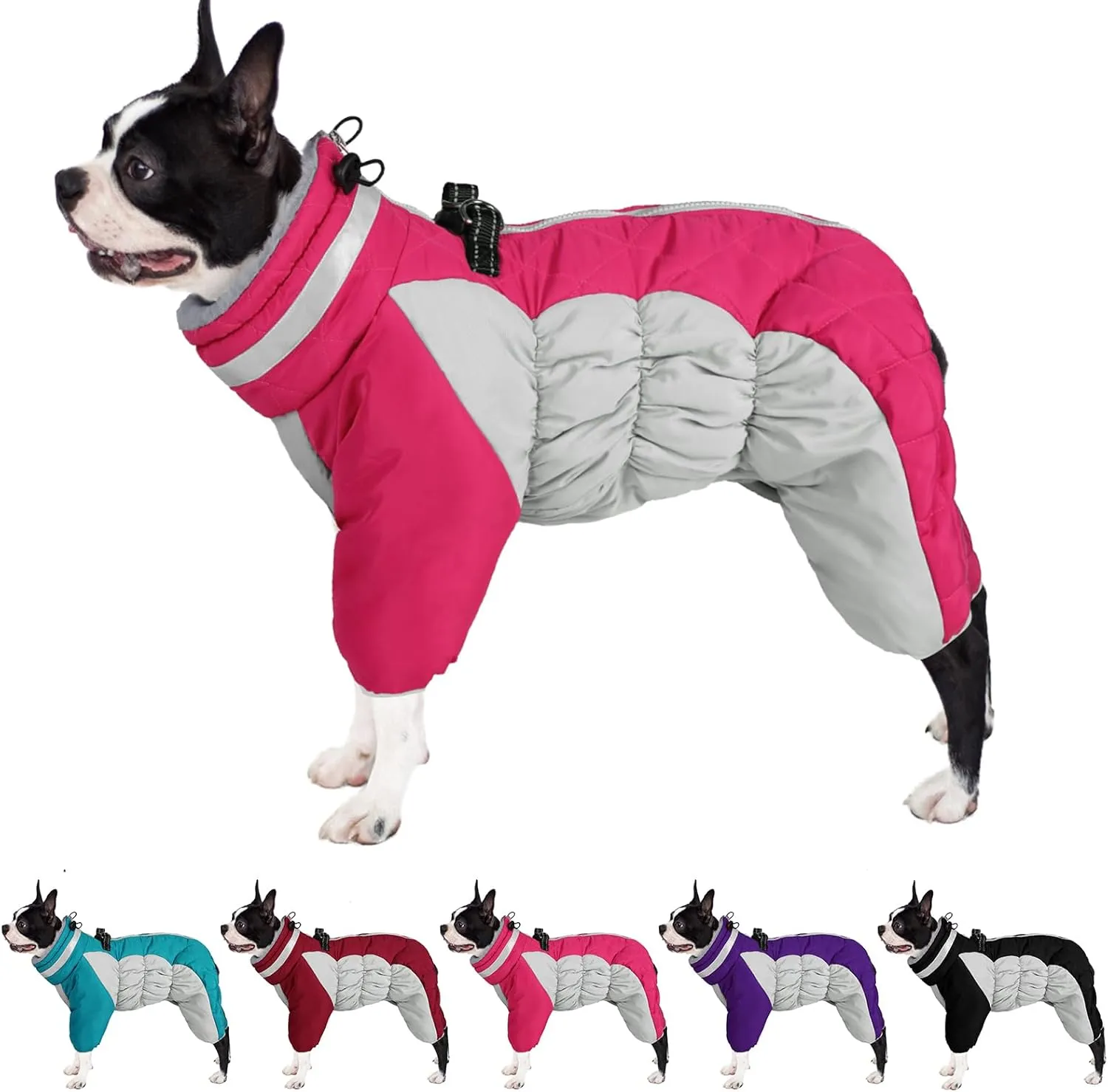 AOFITEE Small Dog Coat - Warm Winter Jacket with Built-in Harness, Reflective Turtleneck Puffer Jacket Snowsuit, Fleece Coat for Small to Large Dogs
