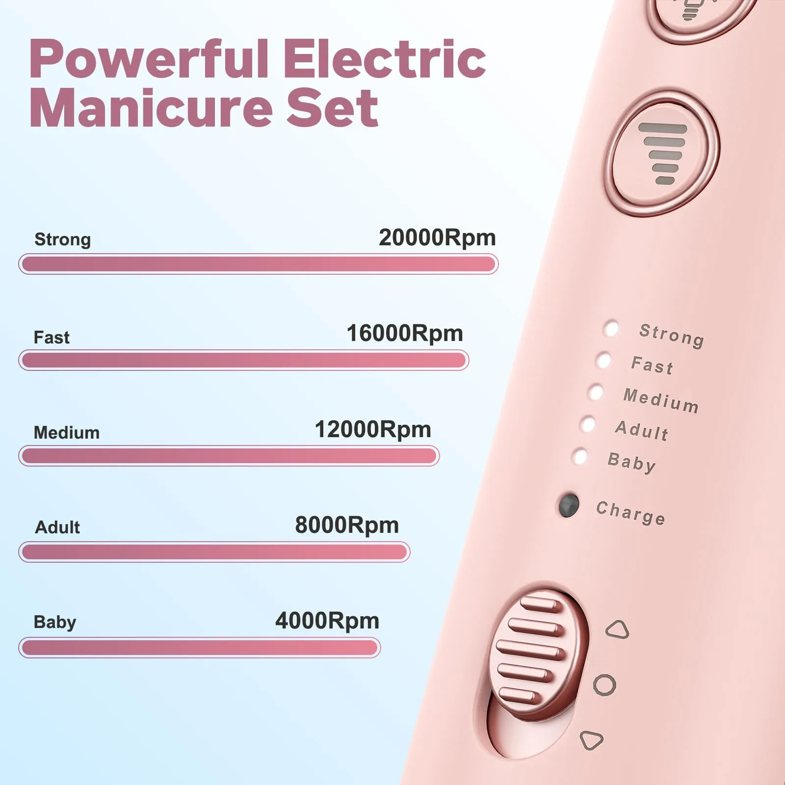 AOMEES Electric Nail File Set, Rechargeable Professional Manicure Pedicure Kit, 5 Speeds Hand Foot Care Tool for Nail Grind Trim Polish - with 100Pcs Nail Drill Bits Sanding Bands (Pink)