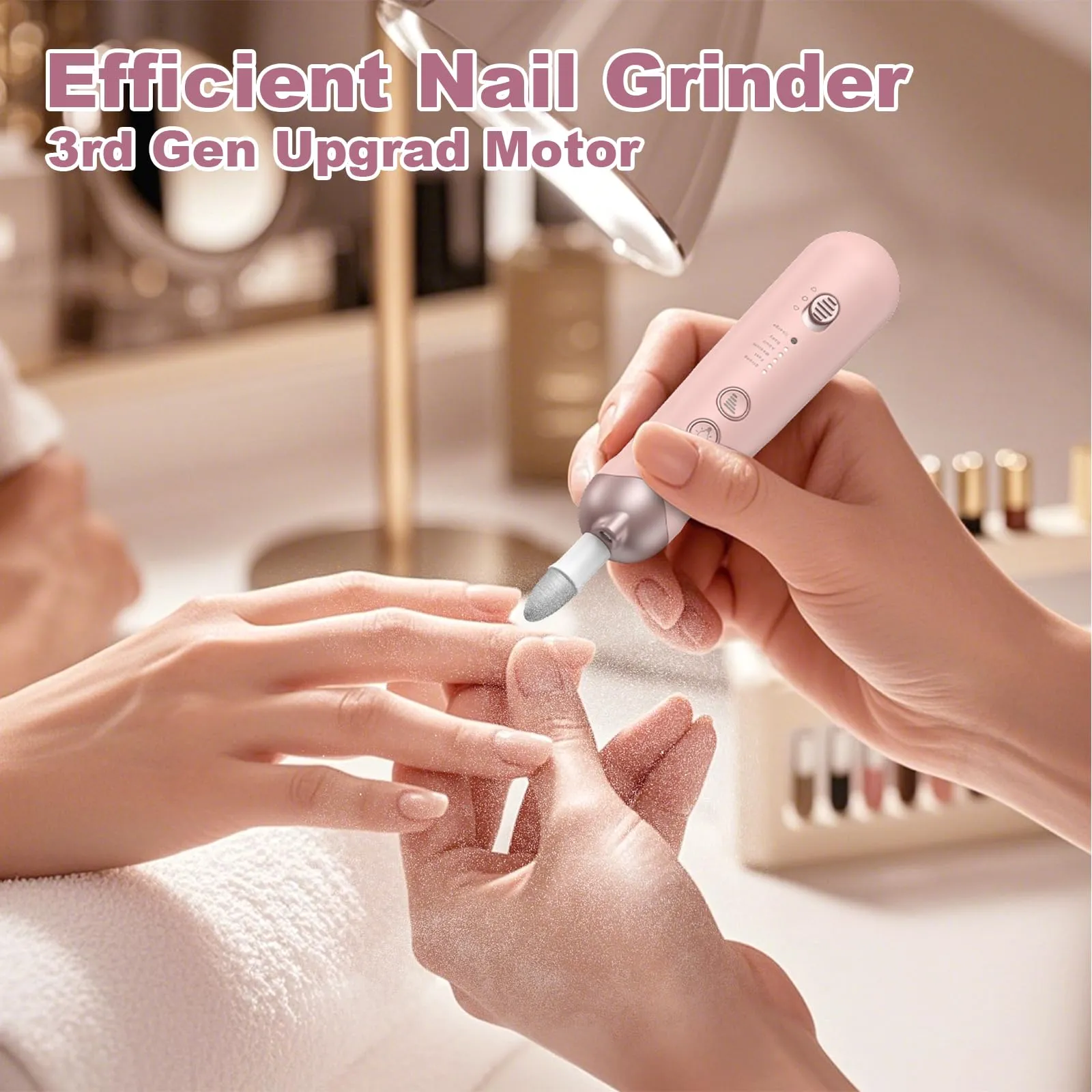 AOMEES Electric Nail File Set, Rechargeable Professional Manicure Pedicure Kit, 5 Speeds Hand Foot Care Tool for Nail Grind Trim Polish - with 100Pcs Nail Drill Bits Sanding Bands (Pink)