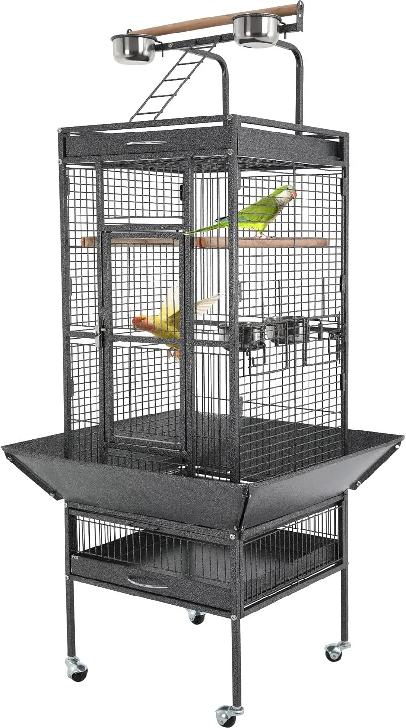 BestPet 61-inch Wrought Iron Large Bird Cage with Play Top and Rolling Stand Parrot Cage Bird Cages for Parakeets Parrots Conures Lovebird Cockatiel Cockatoo Chinchilla Finch Cage Macaw