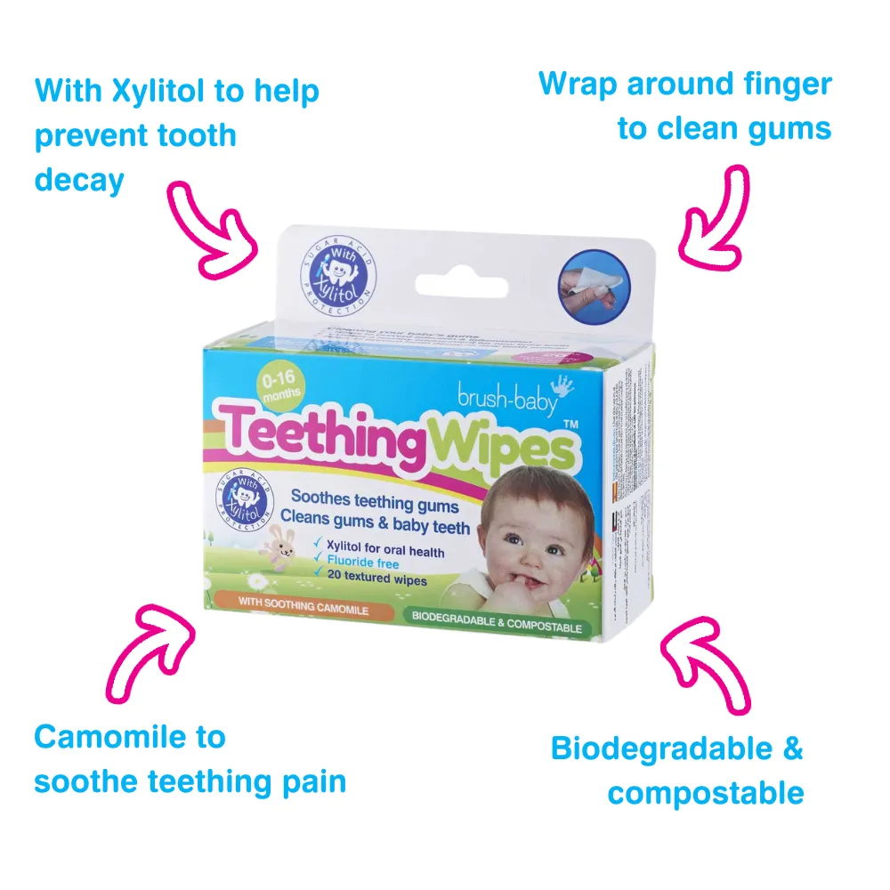 Biodegradable Baby Teething Wipes | Teething Remedies For Babies - 6 Pack