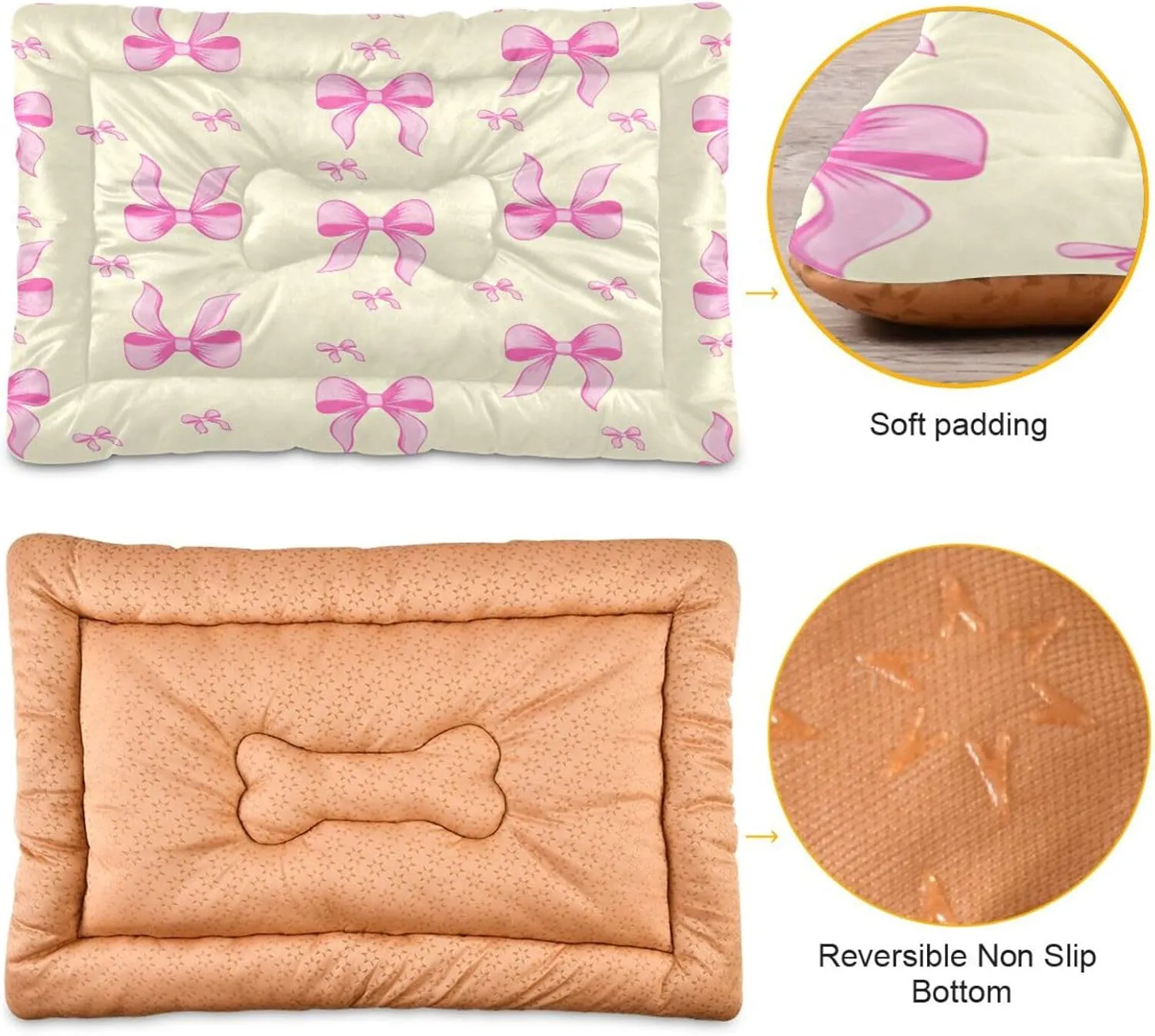 Cartoon Bows Outdoor Dog Bed for Small Dogs Washable Waterproof Travel Pet Bed Mat Portable Cat Bed with Non-Slip Bottom for Indoor and Sleeping 36 x 24 Inch