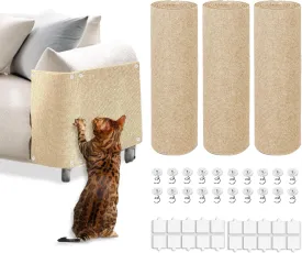 Cat Scratch Mat, 3PCS 39.4"x11.9" DIY Trimmable Self-Adhesive Cats Scratching Mat, Couch Protector from Cats Claw, Cat Scratch Furniture Protector Or Couch Protector (Beige)