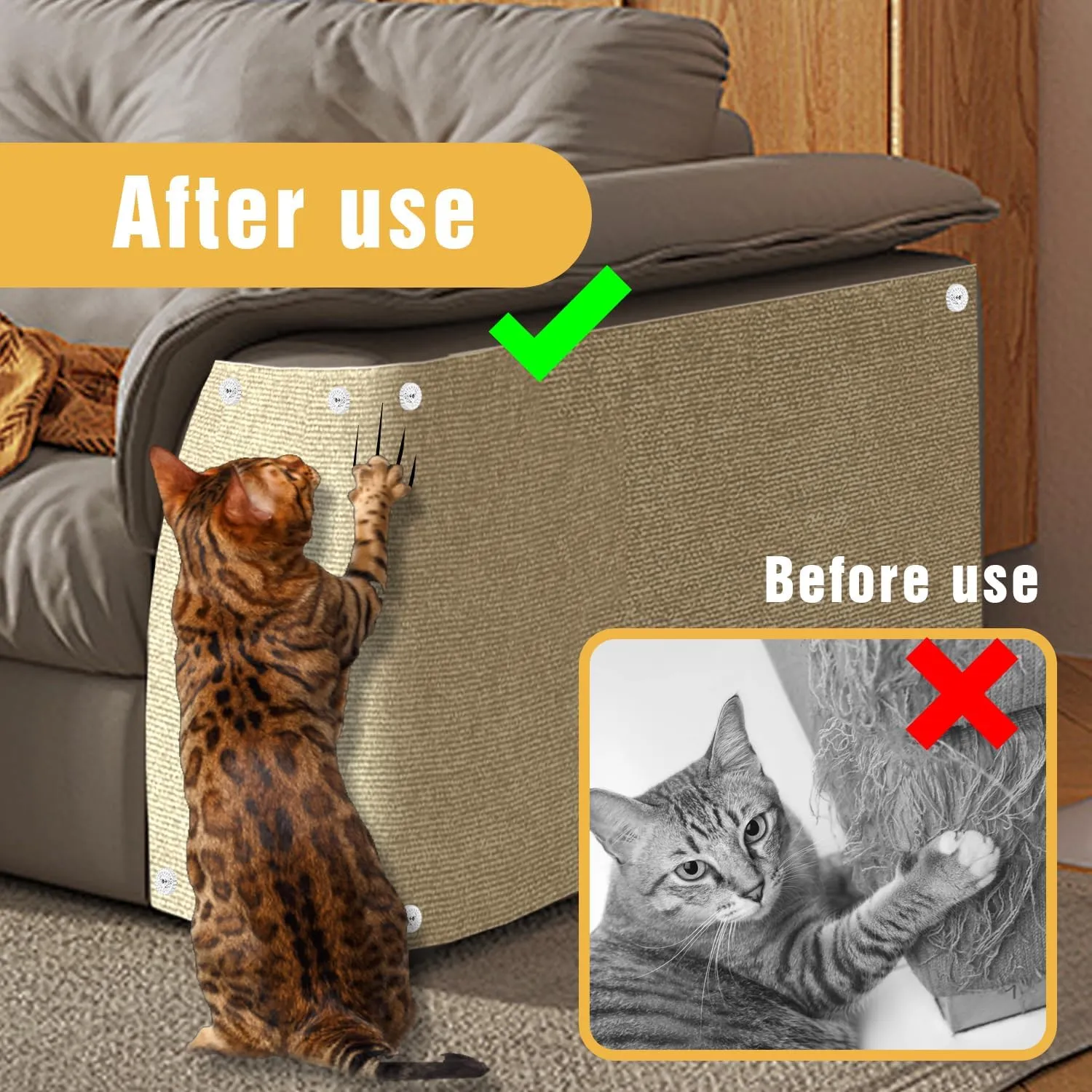 Cat Scratch Mat, 3PCS 39.4"x11.9" DIY Trimmable Self-Adhesive Cats Scratching Mat, Couch Protector from Cats Claw, Cat Scratch Furniture Protector Or Couch Protector (Beige)