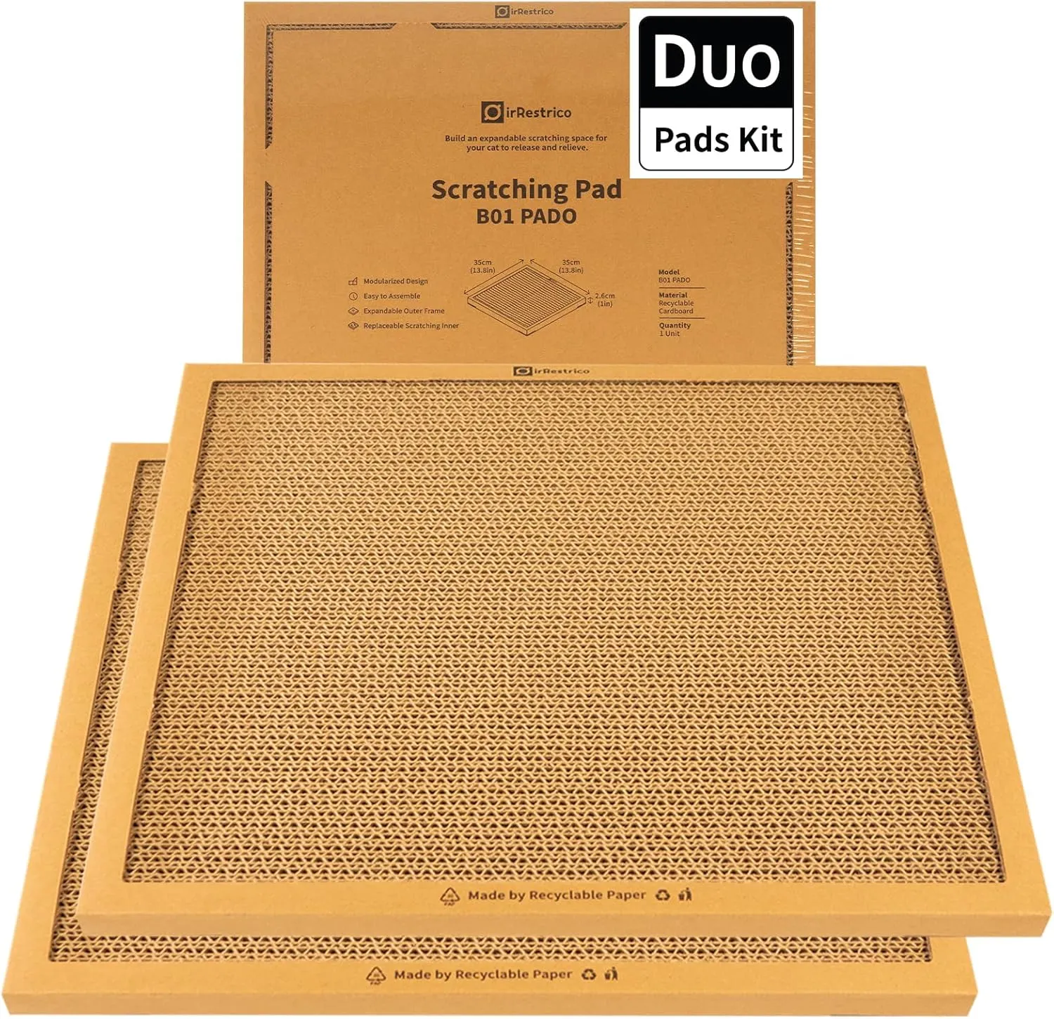 Cat Scratching Board, Refillable and Combinable Corrugated Cat Scratchers for Indoor Cats, Double-Sided and Recyclable Cardboard (2Pack)