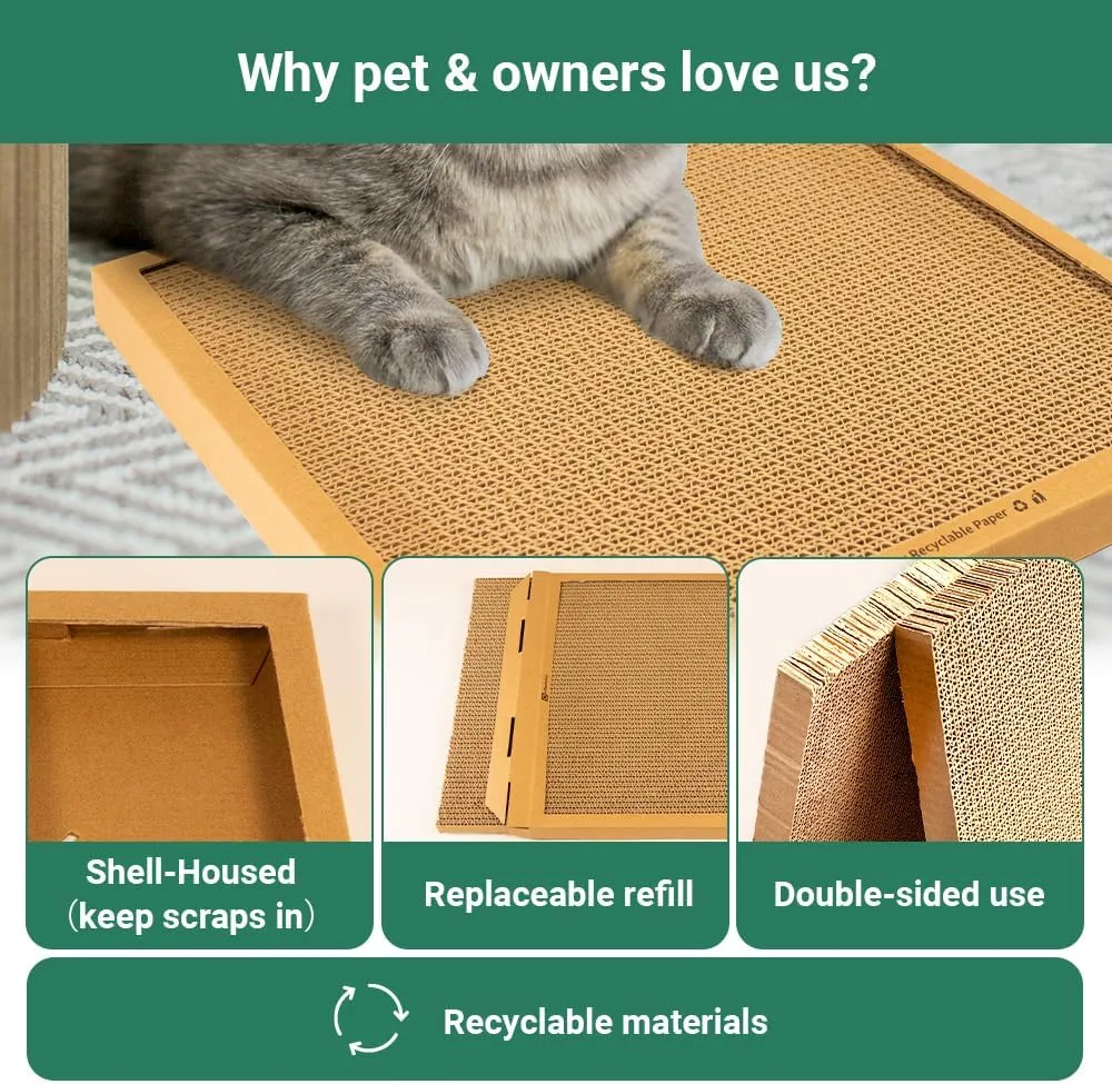 Cat Scratching Board, Refillable and Combinable Corrugated Cat Scratchers for Indoor Cats, Double-Sided and Recyclable Cardboard (2Pack)