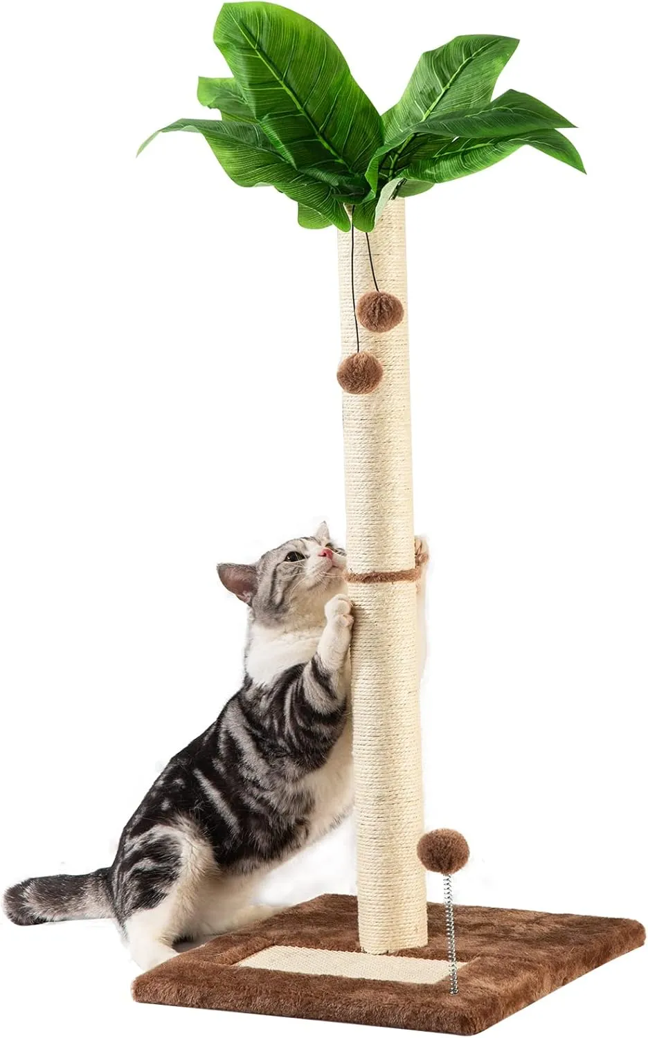 Cat Scratching Post 31.5" Tall Sisal Scratch Posts for Indoor Adult Cats, Large Palm Tree Cat Post with Dangling Balls, Cute Cat Scratching Post an Interactive Scratcher Cat Toy