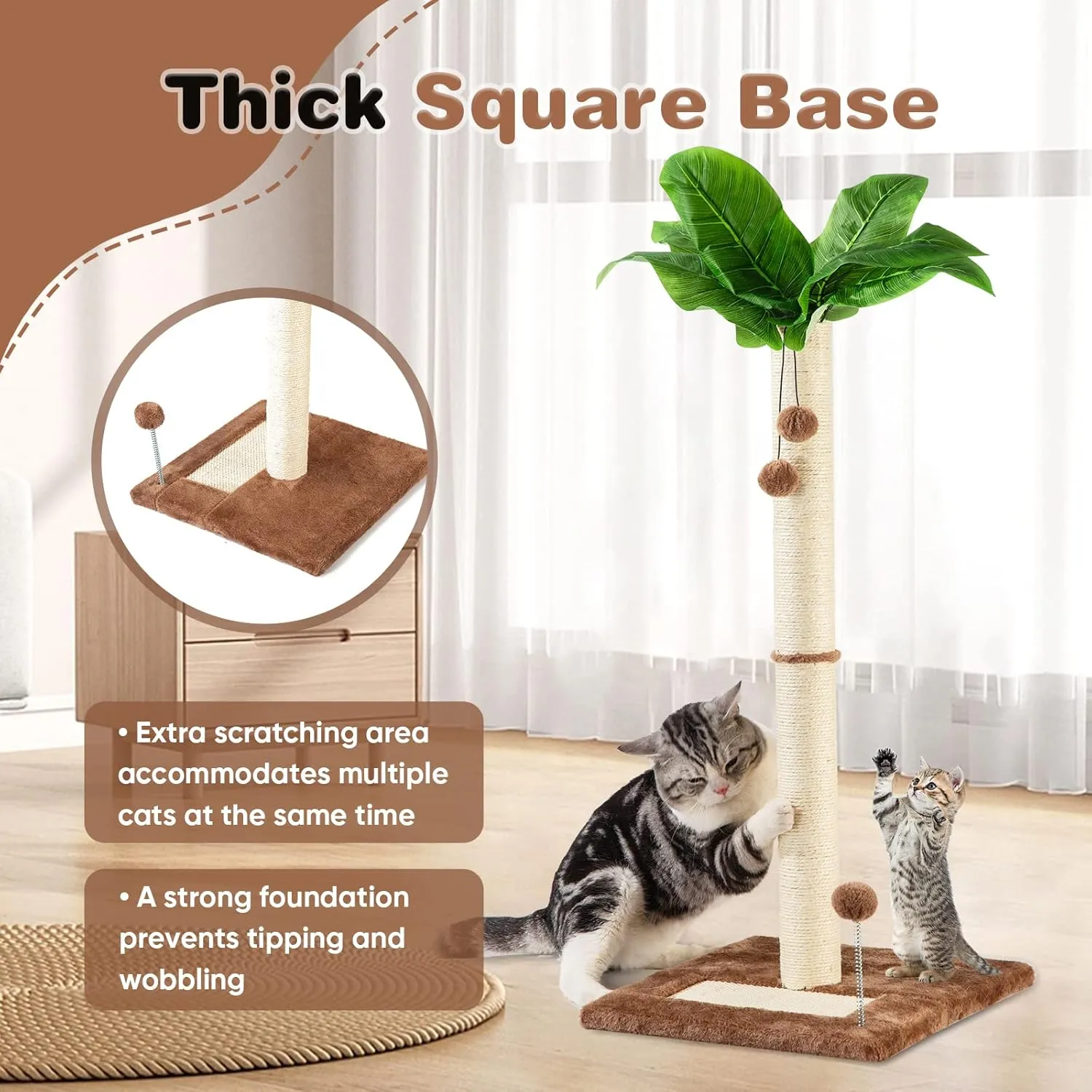 Cat Scratching Post 31.5" Tall Sisal Scratch Posts for Indoor Adult Cats, Large Palm Tree Cat Post with Dangling Balls, Cute Cat Scratching Post an Interactive Scratcher Cat Toy
