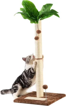 Cat Scratching Post 31.5" Tall Sisal Scratch Posts for Indoor Adult Cats, Large Palm Tree Cat Post with Dangling Balls, Cute Cat Scratching Post an Interactive Scratcher Cat Toy