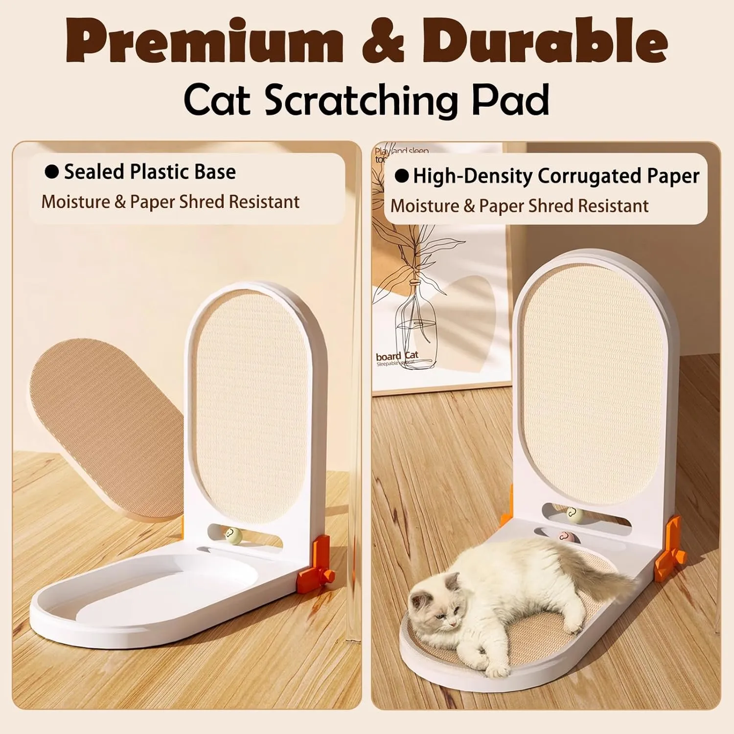 Cat Scratching Post with L Shape,45.28 Inch Cat Scratching Board,Cardboard Cat Scratchers for Indoor Cats,Cat Scratching Mat with Ball Toy,Scratch Pad for Cats,Adjustable,Protecting Furniture (White)