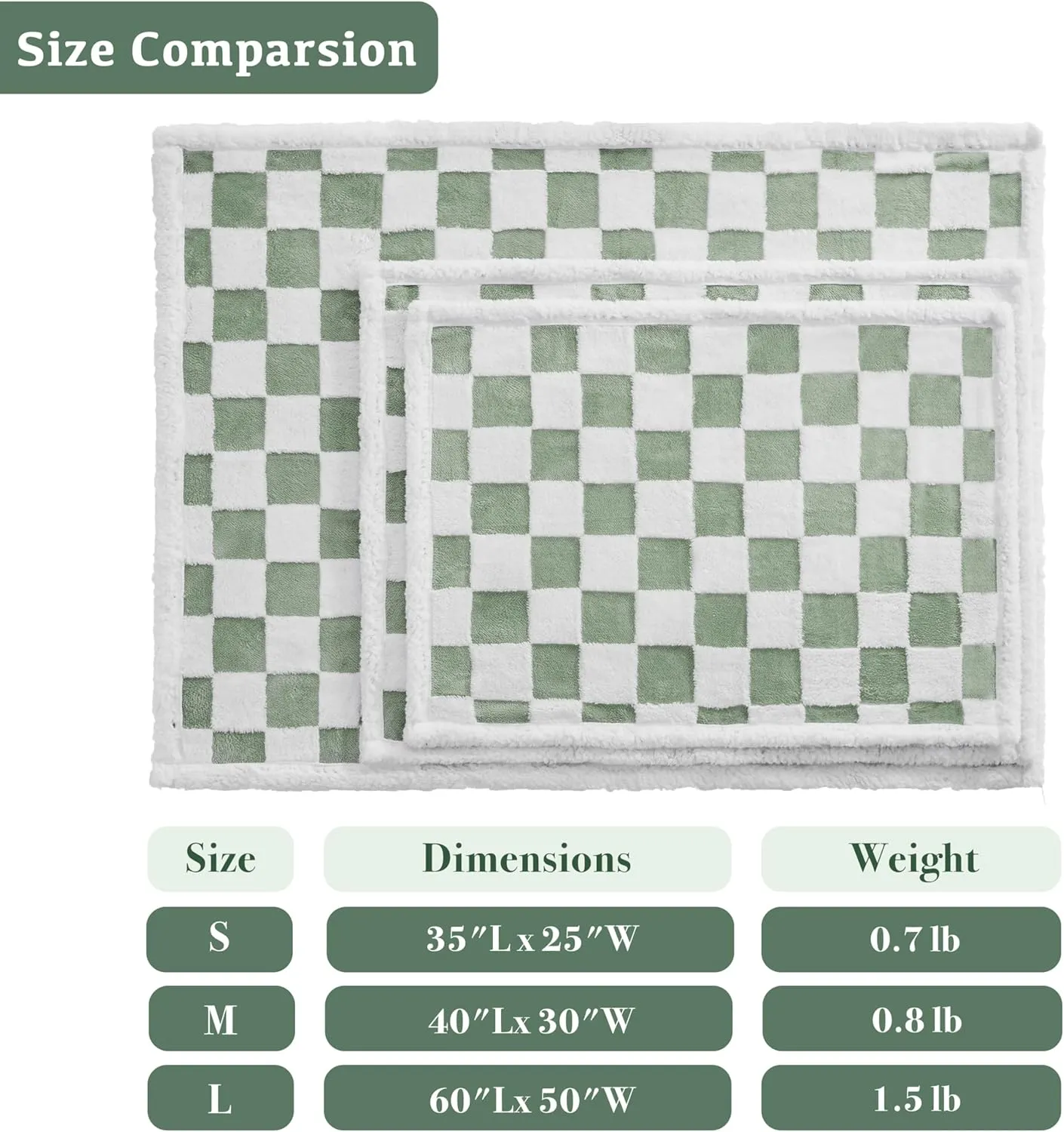 Checkered Dog Blanket, Sage Green Jacquard Sherpa Blankets for Small Dog and Cats, Cute Aesthetic Style Fluffy Fleece Pets Blanket for Couch Protection Washable, 25"x35"