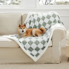 Checkered Dog Blanket, Sage Green Jacquard Sherpa Blankets for Small Dog and Cats, Cute Aesthetic Style Fluffy Fleece Pets Blanket for Couch Protection Washable, 25"x35"