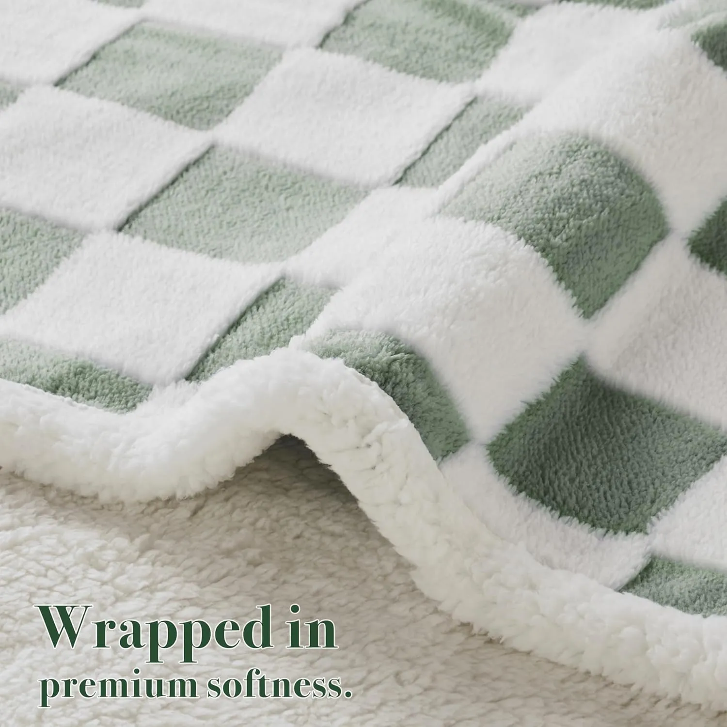 Checkered Dog Blanket, Sage Green Jacquard Sherpa Blankets for Small Dog and Cats, Cute Aesthetic Style Fluffy Fleece Pets Blanket for Couch Protection Washable, 25"x35"