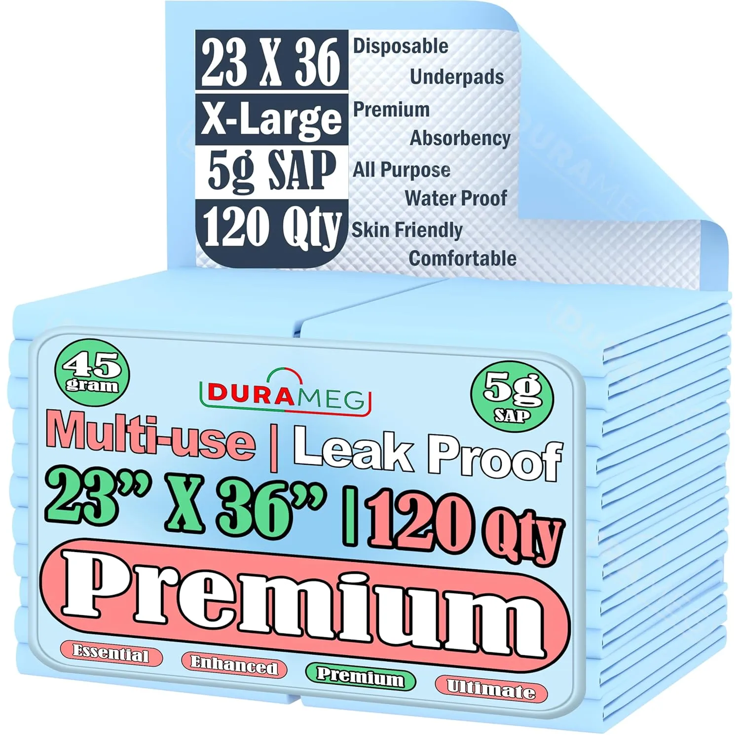 Chucks Pads Disposable [120-Pads] - 23 X 36 Adult Incontinence Chux Pads, 5g SAP Absorbent Fluff Protective Mattress Bed Pads, Pee Pads for Babies, Kids, Toddler & Elderly, Large Puppy Training Pads