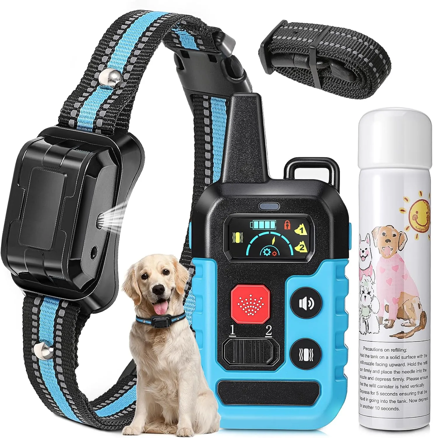 Citronella Dog Training Collar with Remote, Spray Bark Training Collar with Spray/Vibration/Beep Modes, No Electric Shock Humane Safe Rechargeable Waterproof Anti Bark Device for Dogs (1 Spray Refill)