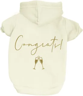 Congrats with Champagne Flutes Dog Hoodie | Fleece Lined |Leash Hole| Wedding Photo Prop | Bridal Shower | Engagement Announcement | Graduation |Cream, Medium (612)