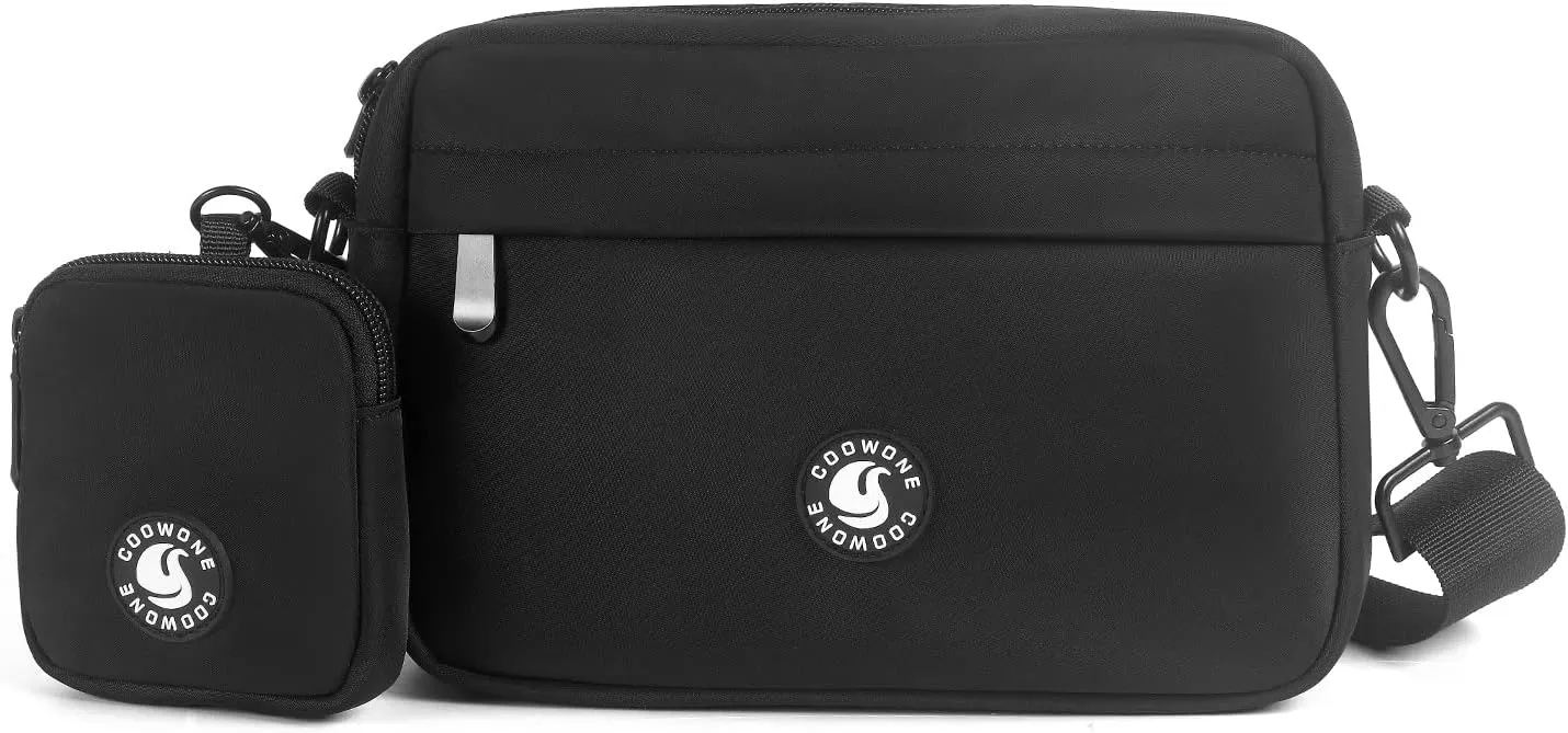 COOWONE Dog Training Treat Pouch for Treats, Kibbles, Toys, Fanny Pack with Small Pouch, Cross-Body Bag Built in Poop Bag Dispenser, Pet Food Carrier Bag Outdoor Travel Shoulder Bag (Black 2.0)