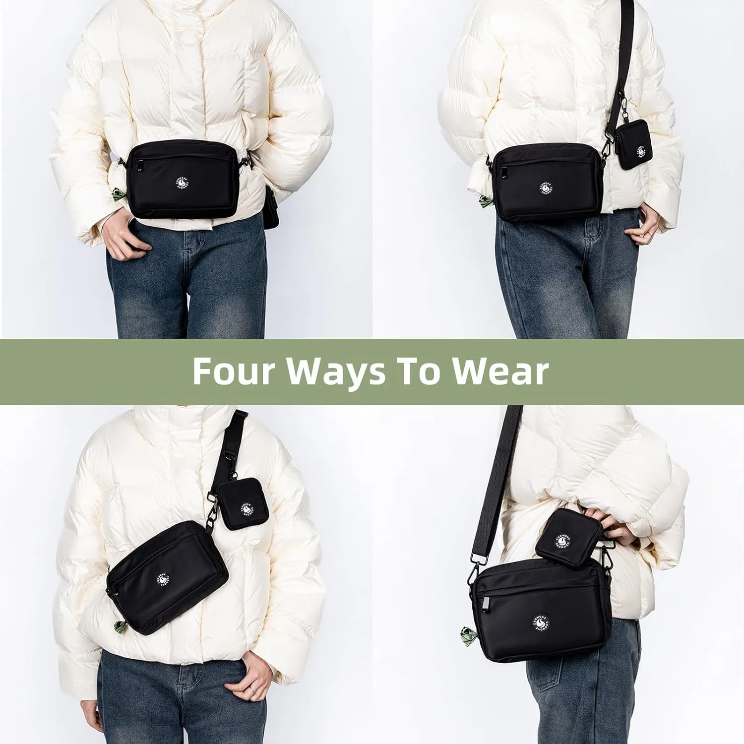 COOWONE Dog Training Treat Pouch for Treats, Kibbles, Toys, Fanny Pack with Small Pouch, Cross-Body Bag Built in Poop Bag Dispenser, Pet Food Carrier Bag Outdoor Travel Shoulder Bag (Black 2.0)