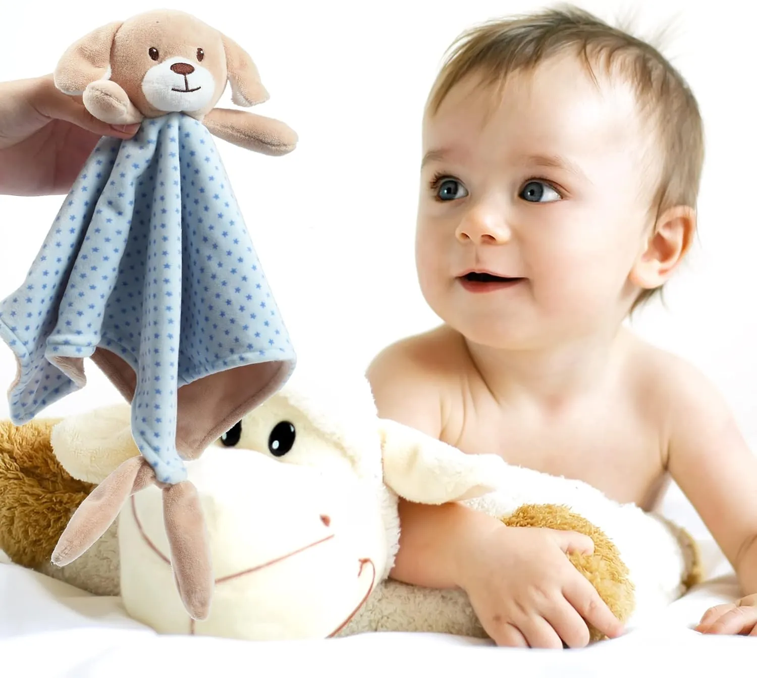CREVENT Soft Plush Animal Face Security Blankets for Boys and Girls, Great Gifts for Birthday Baby Shower (Blue Dog   Tag)