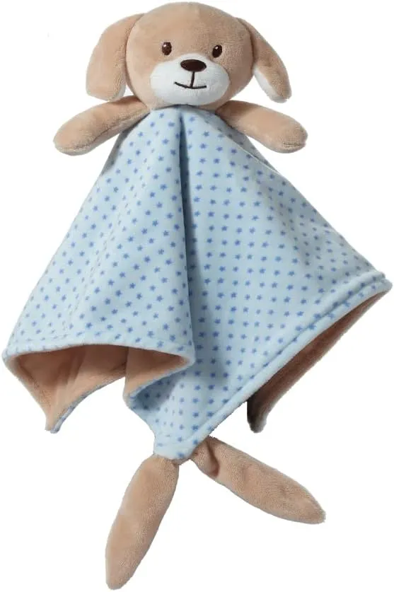 CREVENT Soft Plush Animal Face Security Blankets for Boys and Girls, Great Gifts for Birthday Baby Shower (Blue Dog   Tag)