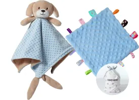 CREVENT Soft Plush Animal Face Security Blankets for Boys and Girls, Great Gifts for Birthday Baby Shower (Blue Dog   Tag)
