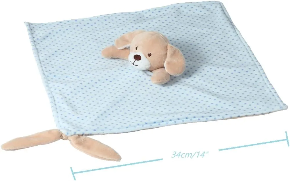 CREVENT Soft Plush Animal Face Security Blankets for Boys and Girls, Great Gifts for Birthday Baby Shower (Blue Dog   Tag)